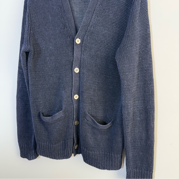 POLO RALPH LAUREN LINEN CARDIGAN SWEATER NAVY BLUE S OPEN CHUNKY KNIT V-NECK - Picture 9 of 14